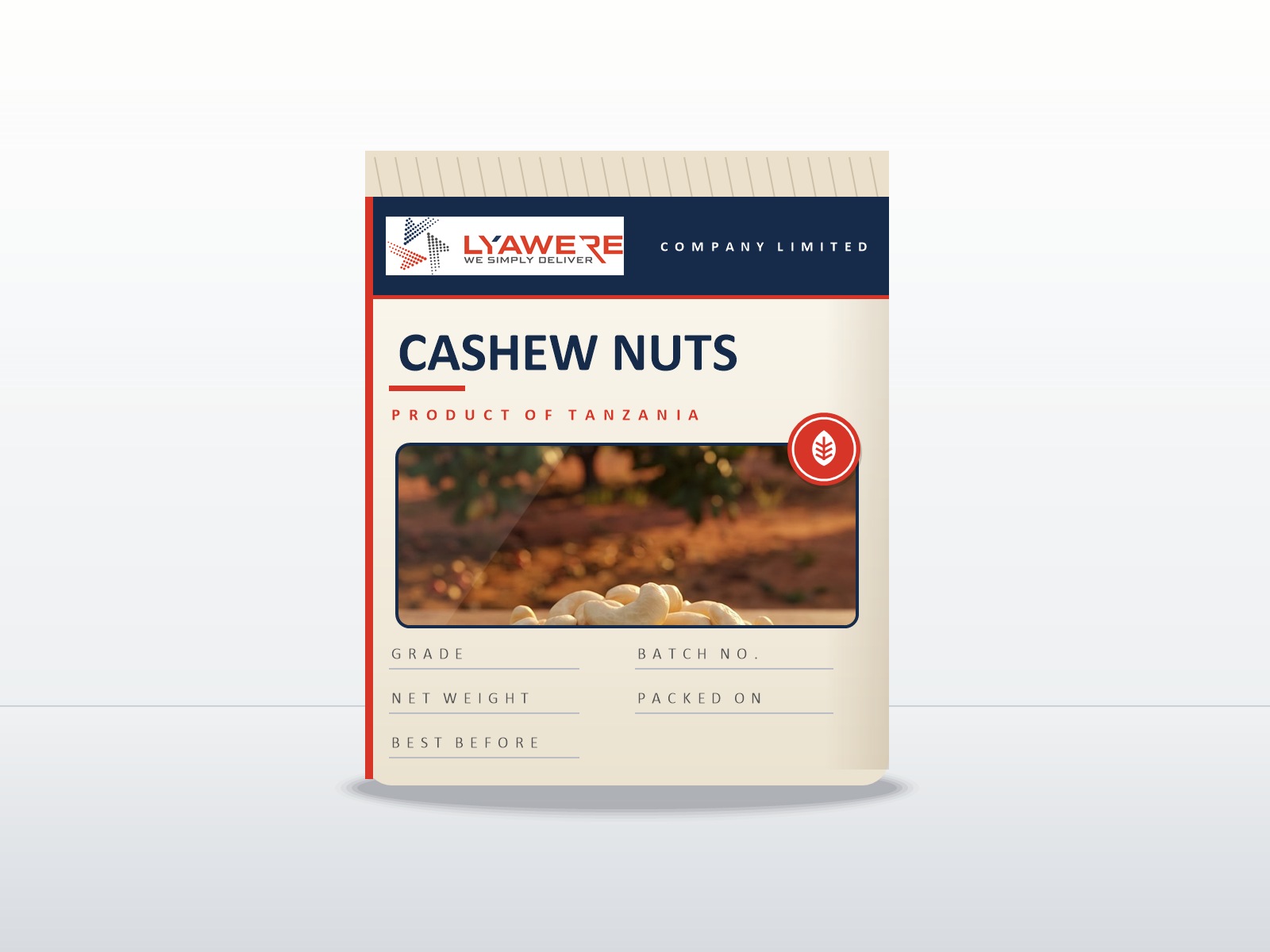 Illustrative LYAWERE cashew packaging concept
